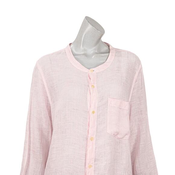 CP SHADES Women's Linen Band collar Button up Blouse in Light Pink Size Large - Picture 6 of 8